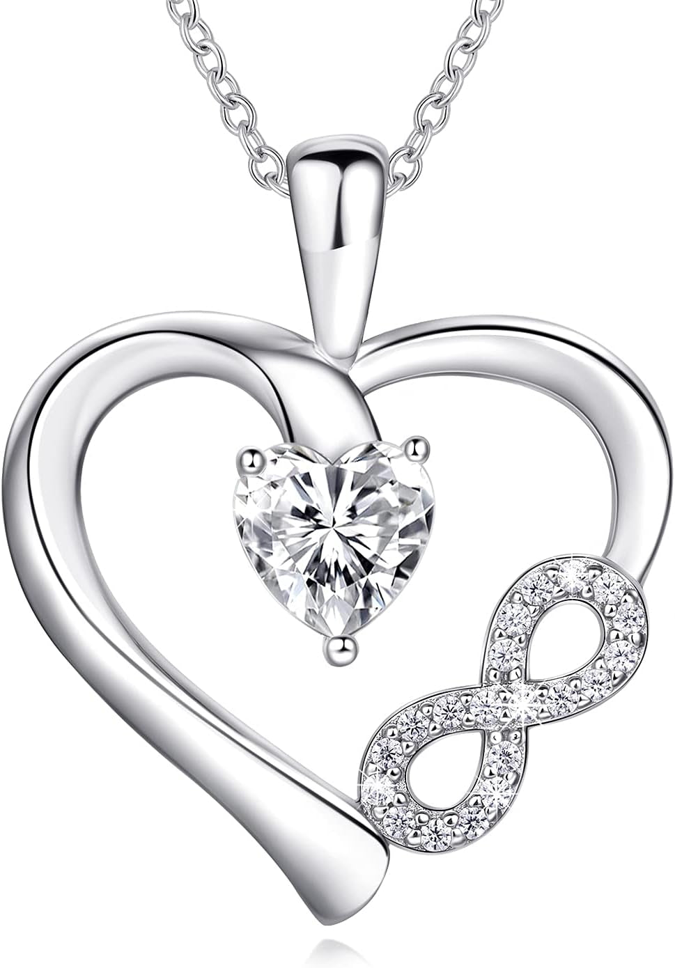 925 Sterling Silver Necklaces for Women Infinity Heart Necklace Jewelry for Women Silver Necklace with Cubic Zirconia Birthday Christmas Gifts for Women