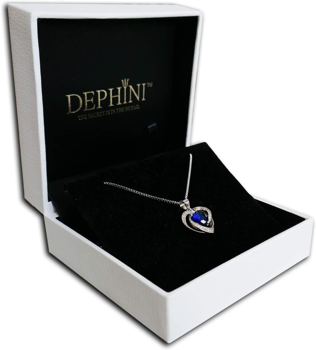 - Blue Heart Necklace - 925 Silver Heart Pendant with White CZ & Blue for Women