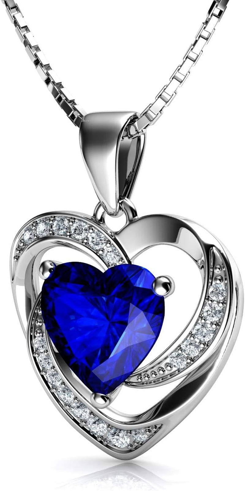 - Blue Heart Necklace - 925 Silver Heart Pendant with White CZ & Blue for Women