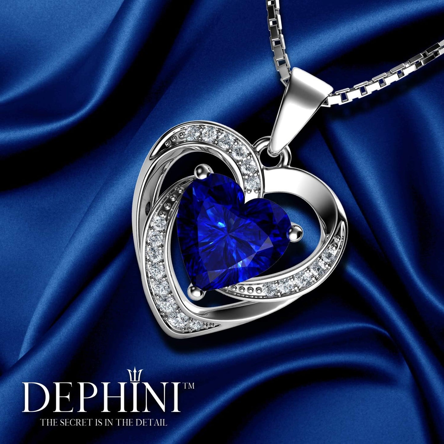 - Blue Heart Necklace - 925 Silver Heart Pendant with White CZ & Blue for Women