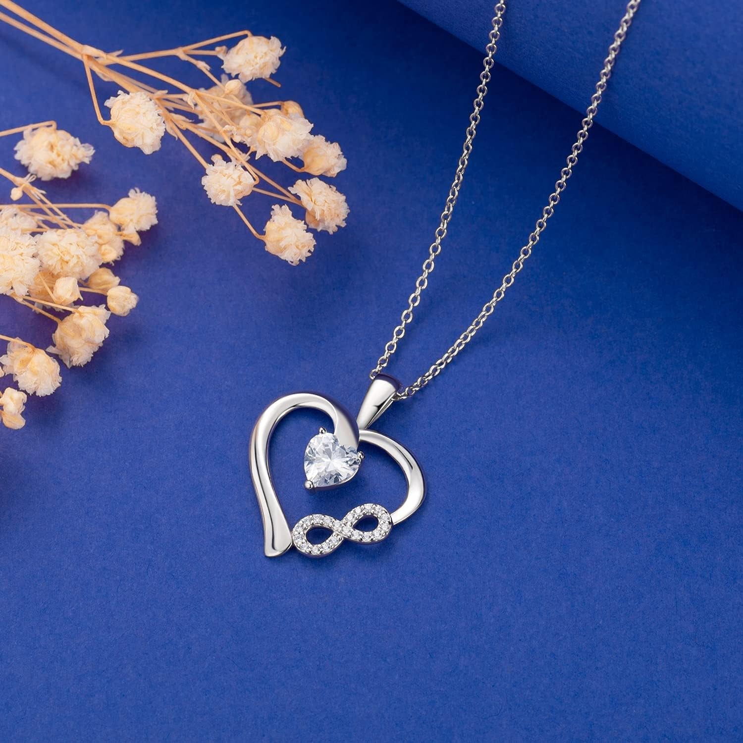 925 Sterling Silver Necklaces for Women Infinity Heart Necklace Jewelry for Women Silver Necklace with Cubic Zirconia Birthday Christmas Gifts for Women