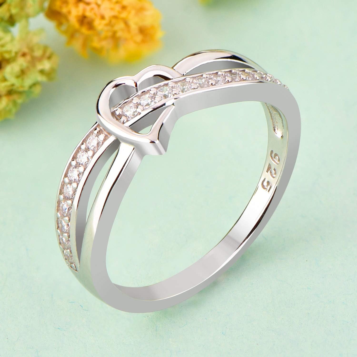 Infinity Heart Promise Ring for Women 925 Sterling Silver White Gold Plated Ring