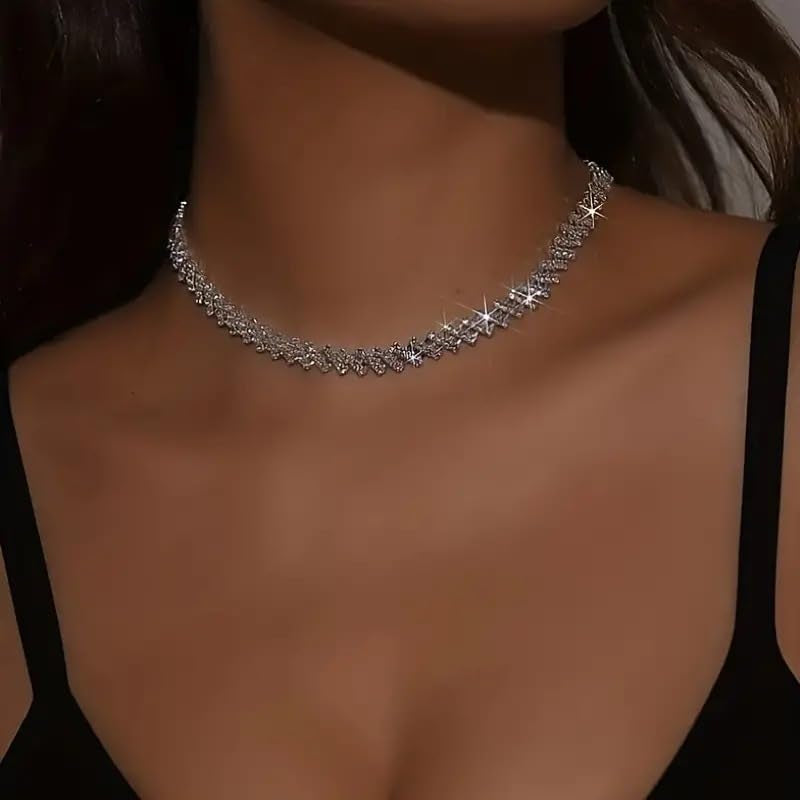 Choker Necklaces Silver Rhinestone Necklace Sparkly Crystal Necklace Jewelry Accessories for Women