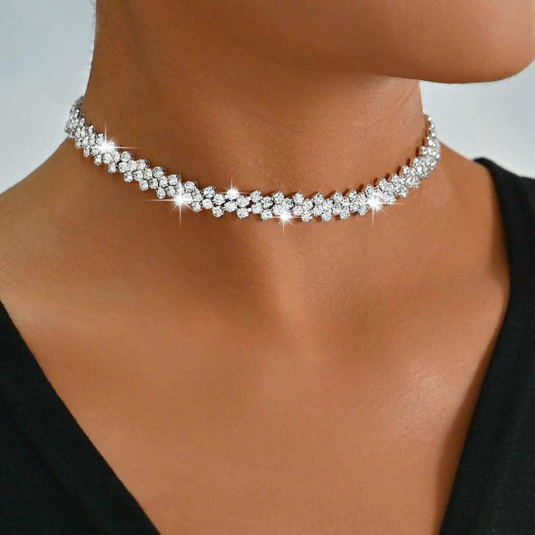 Choker Necklaces Silver Rhinestone Necklace Sparkly Crystal Necklace Jewelry Accessories for Women