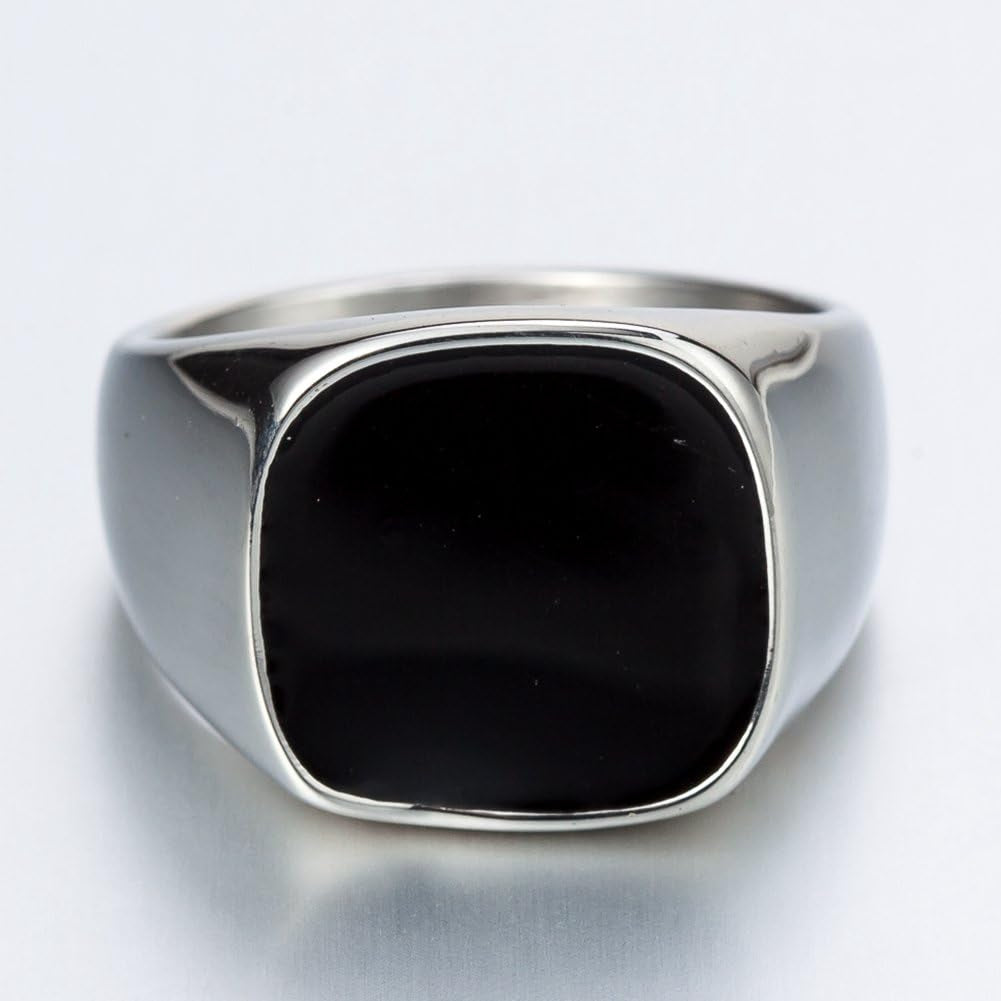 Stainless Steel Black Enamel Classical Plain Signet Ring