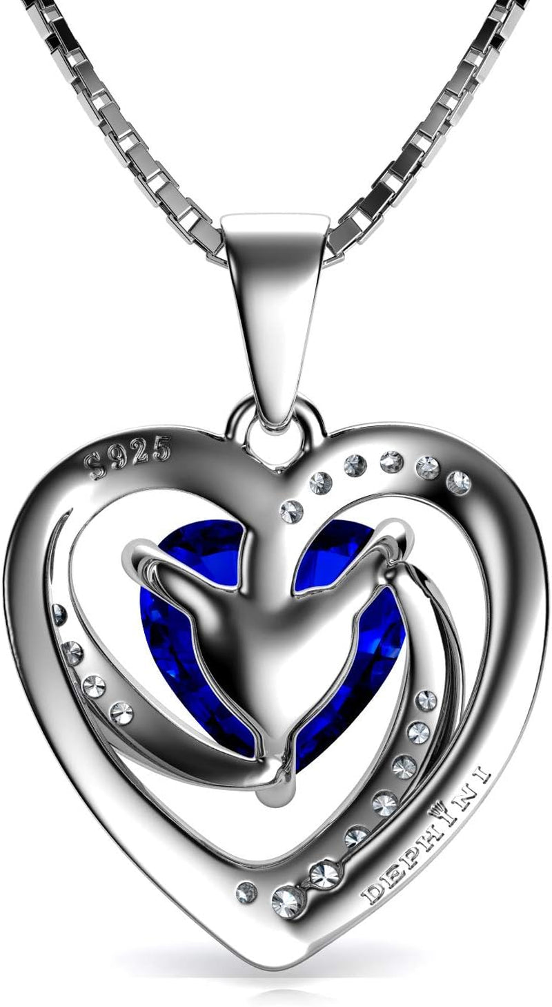 - Blue Heart Necklace - 925 Silver Heart Pendant with White CZ & Blue for Women