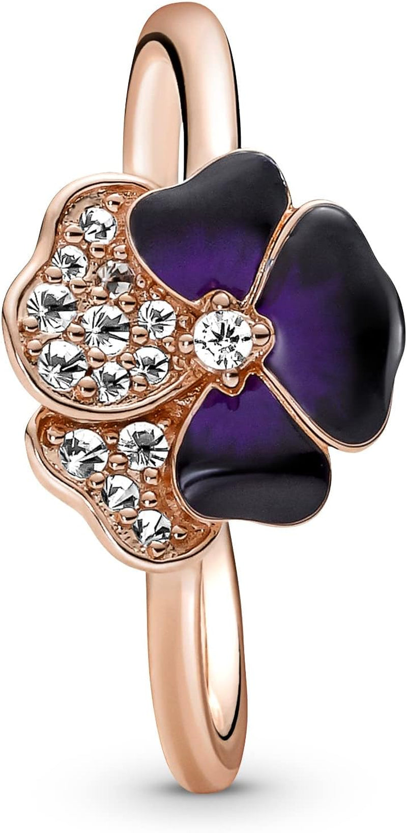 Pansy 14K Rose Gold-Plated Ring with Clear Cubic Zirconia and Shaded Blue and Violet Enamel 180764C01