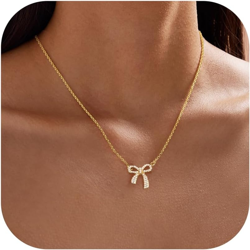 Gold Bow Necklace for Women Girls Bowknot Pendant Choker Necklace 14K Gold Plated Chain Necklaces for Women Fashion Jewelry Gifts