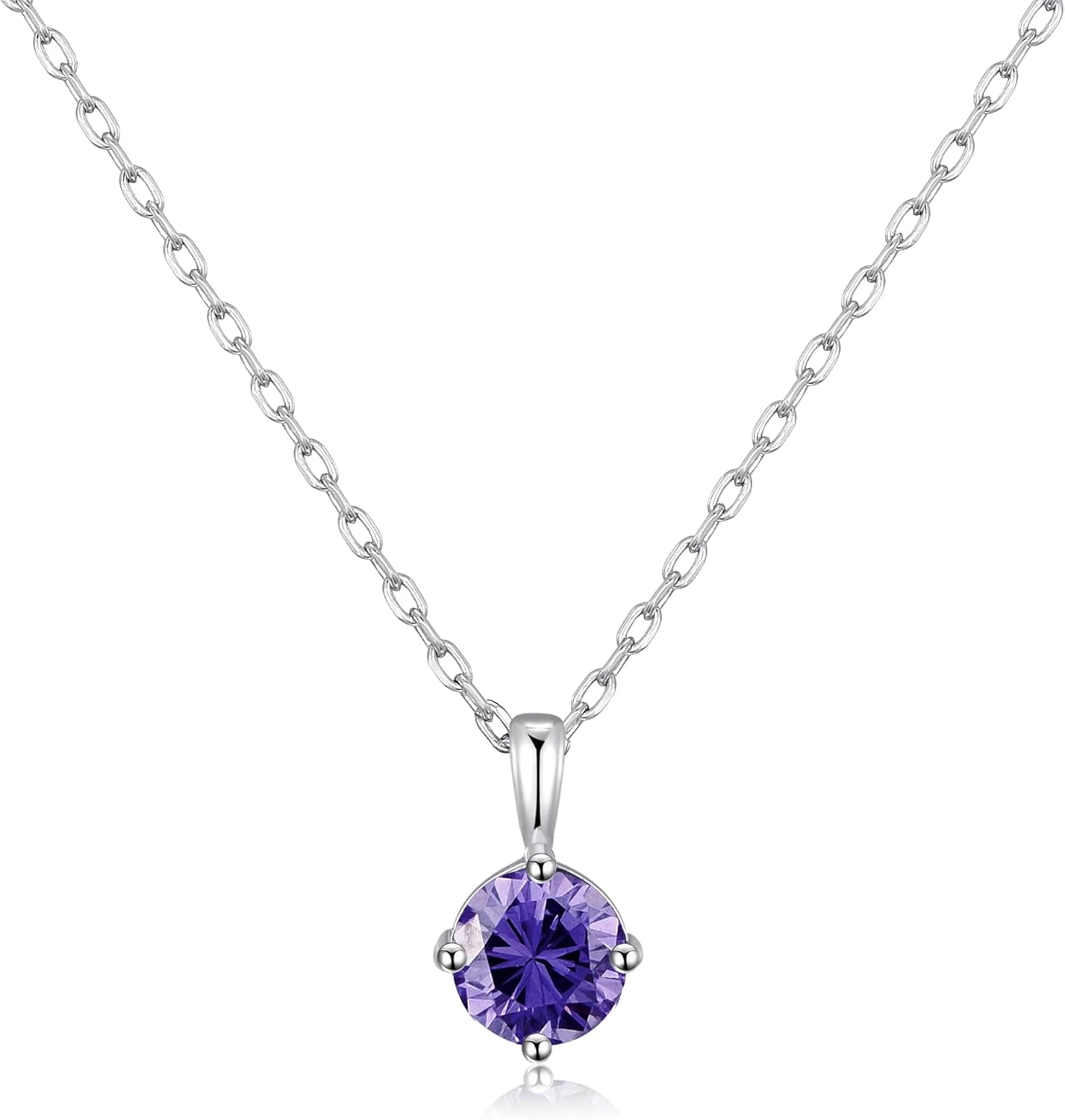 Sterling Silver February (Amethyst) Birthstone Necklace Created with Zircondia® Crystals