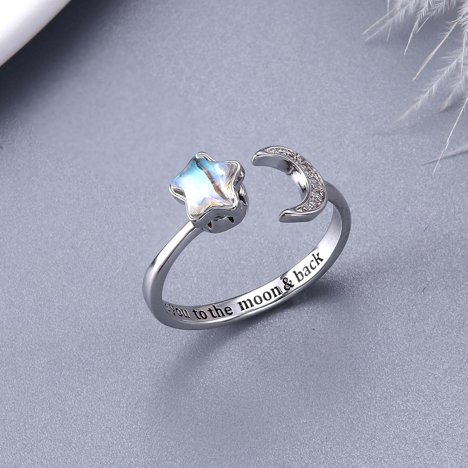 Fidget Ring for Women Kids Girls Anxiety Rings Open Adjustable Silver Sunflower Opal Moonstone Star Moon Snow Lotus Spinner Mood Rings Knuckle Rings Jewellery