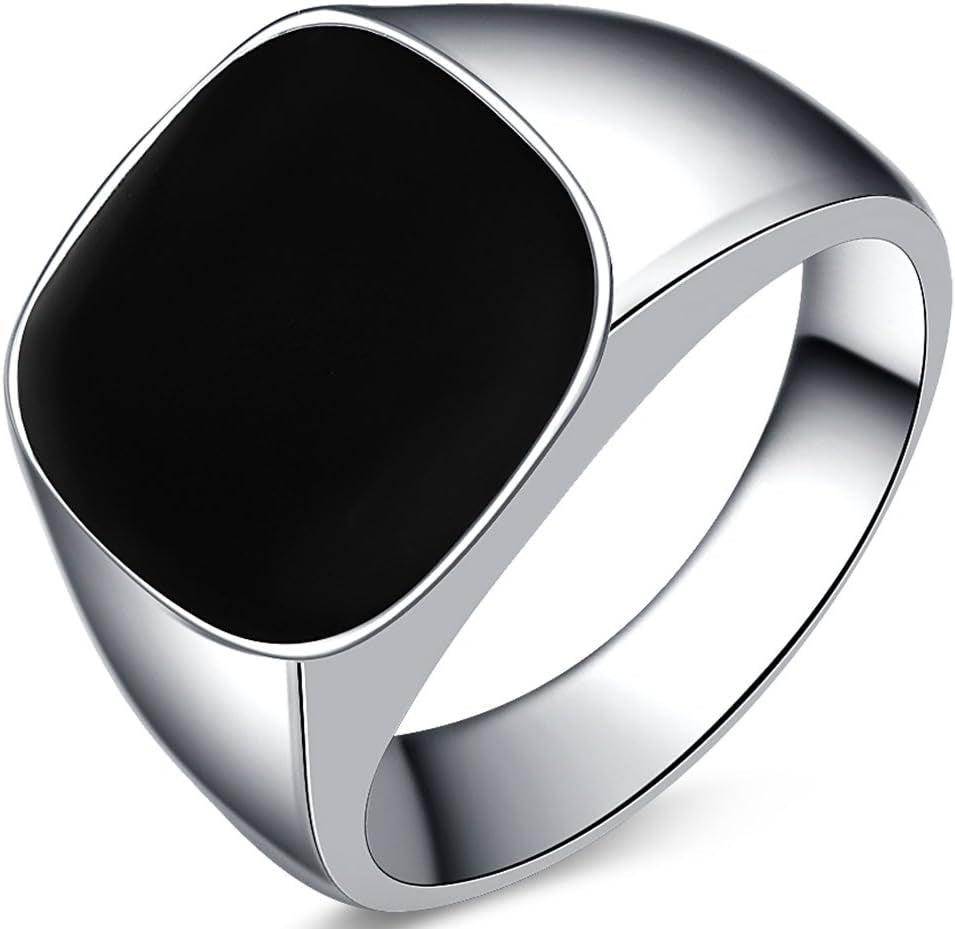 Stainless Steel Black Enamel Classical Plain Signet Ring