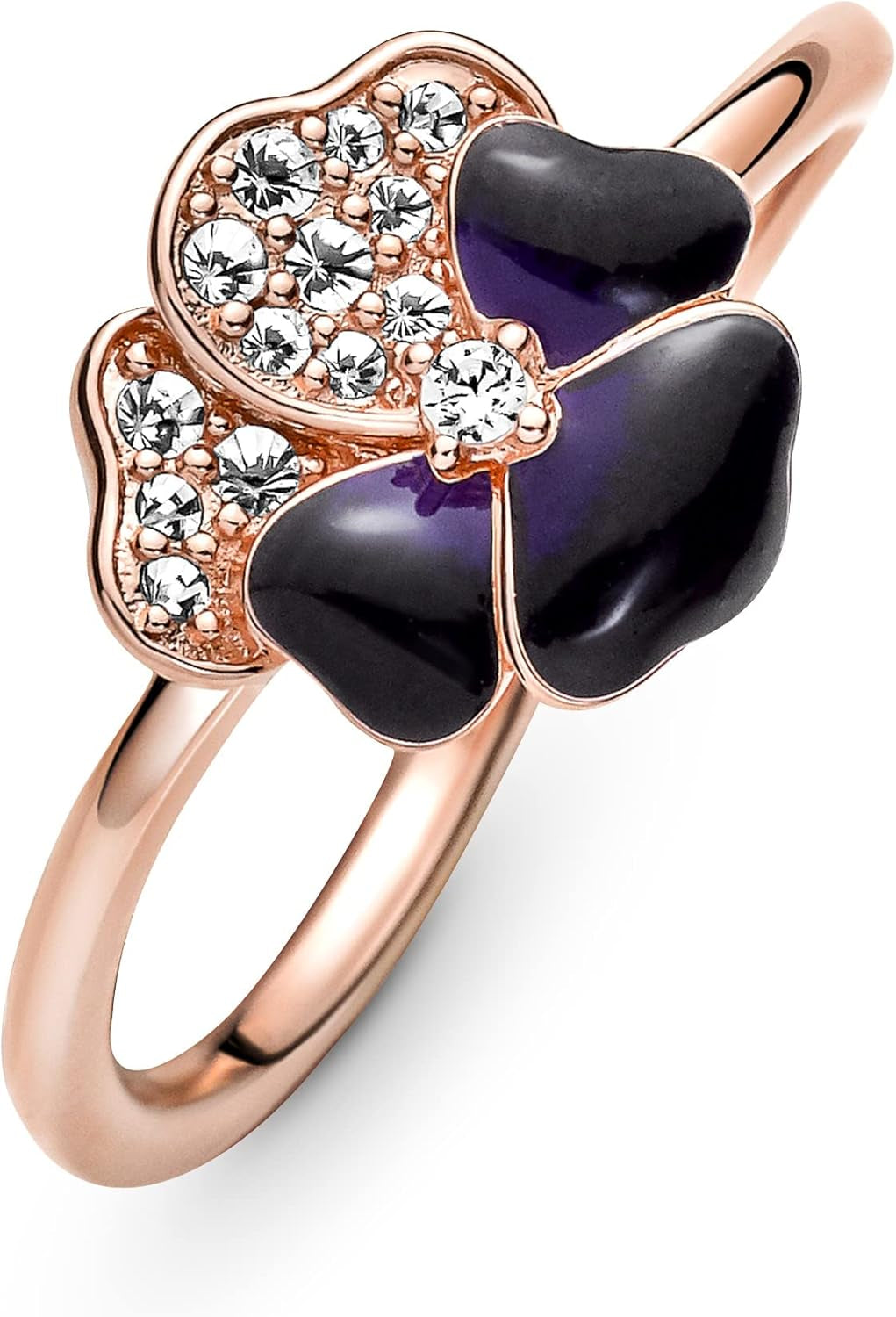 Pansy 14K Rose Gold-Plated Ring with Clear Cubic Zirconia and Shaded Blue and Violet Enamel 180764C01