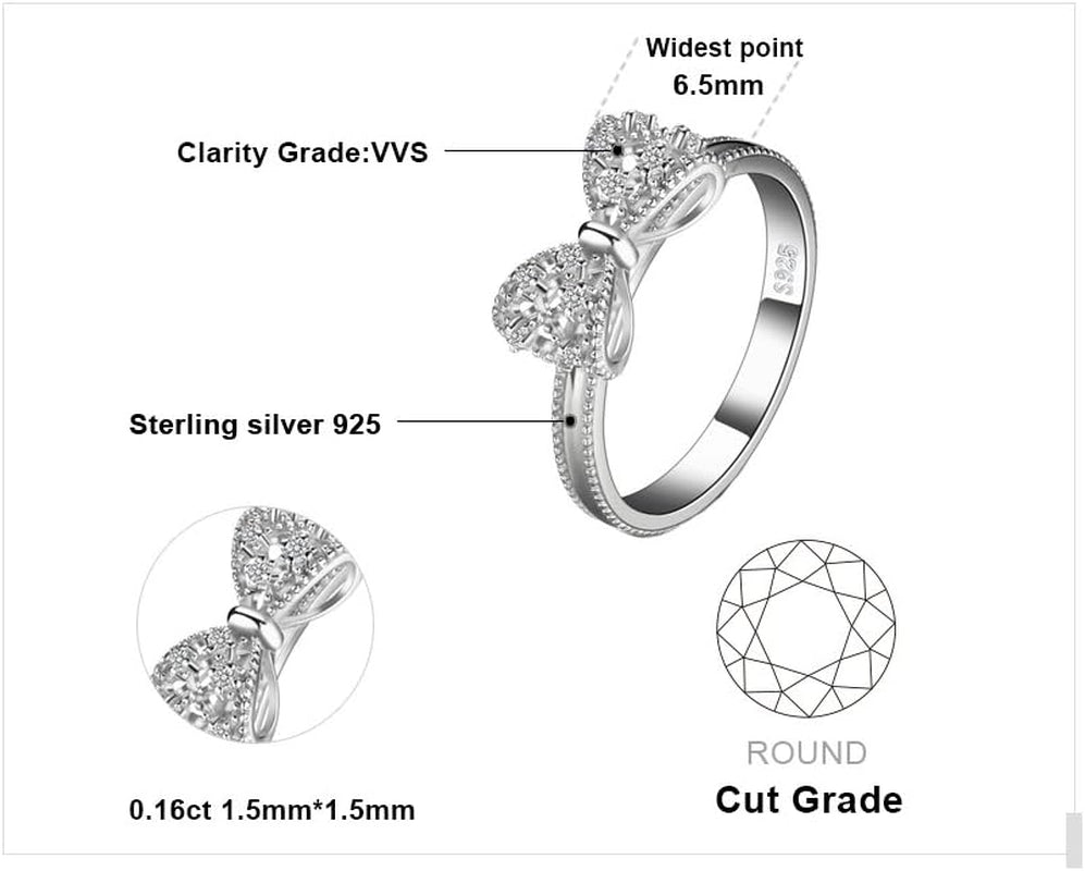 14K White Gold Plated 925 Sterling Silver Rings for Women, Cubic Zirconia Promise Rings for Her, Stackable Wedding Bands Rings for Women Bow Stacking Ring Sets