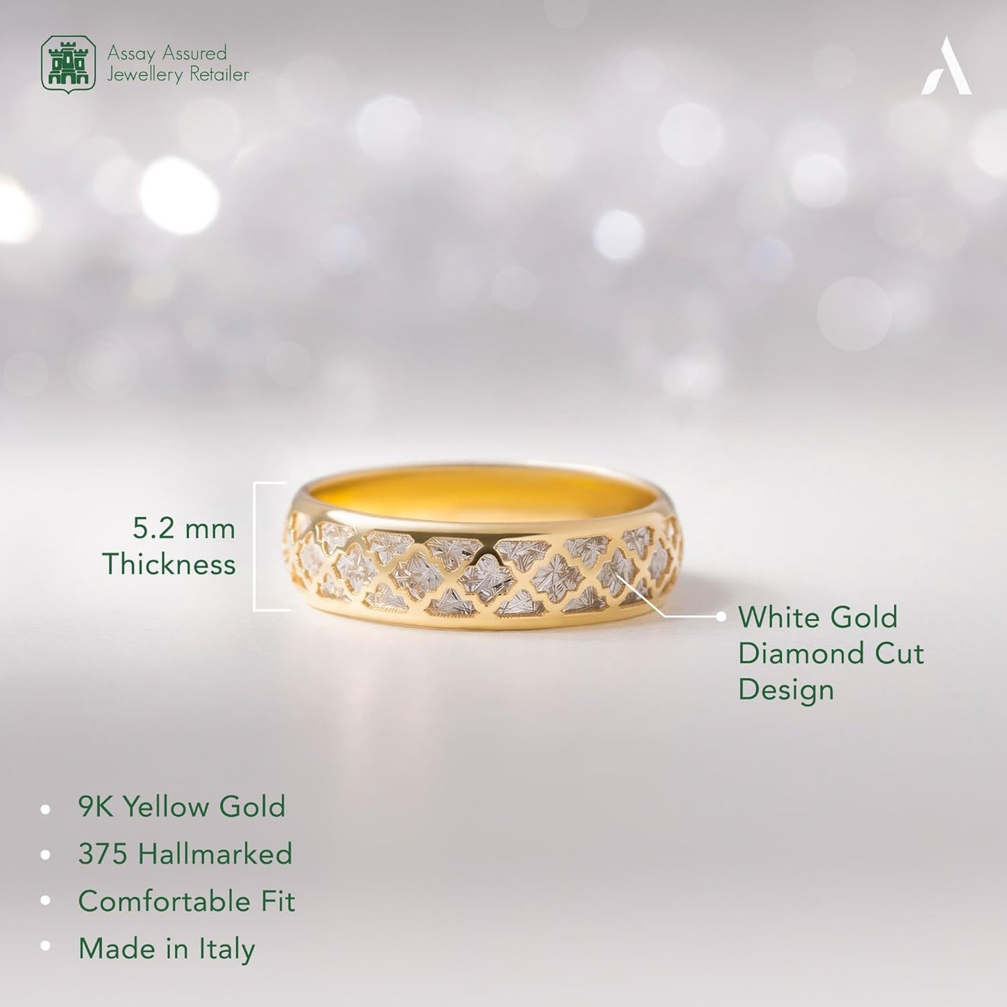 Allure Women 9Ct Gold Diamond Cut Band Ring