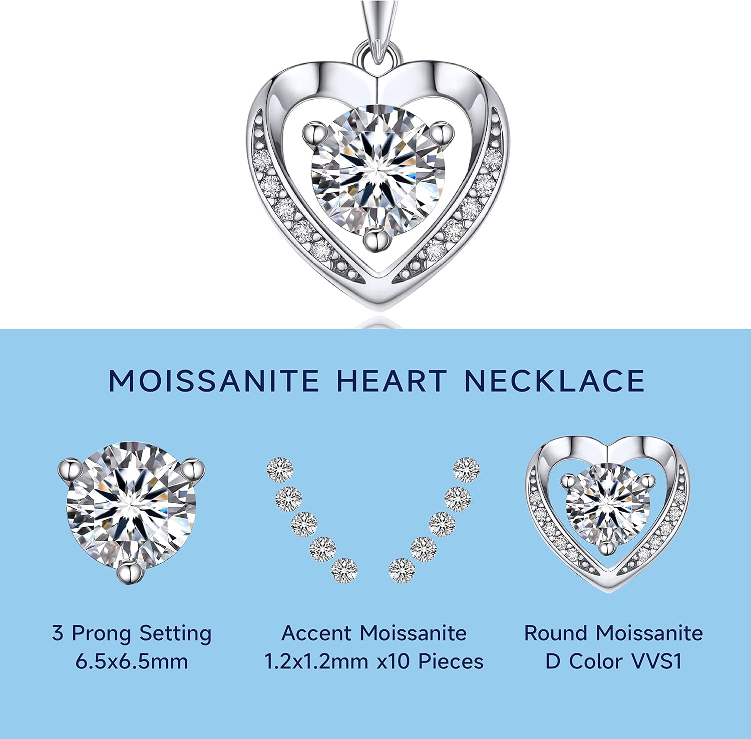 Moissanite Necklace Heart, 1 Carat Moissanite Diamond Necklace for Women Hypoallergenic 925 Silver Jewellery Anniversary Birthday Gifts for Women Girlfriend Wife