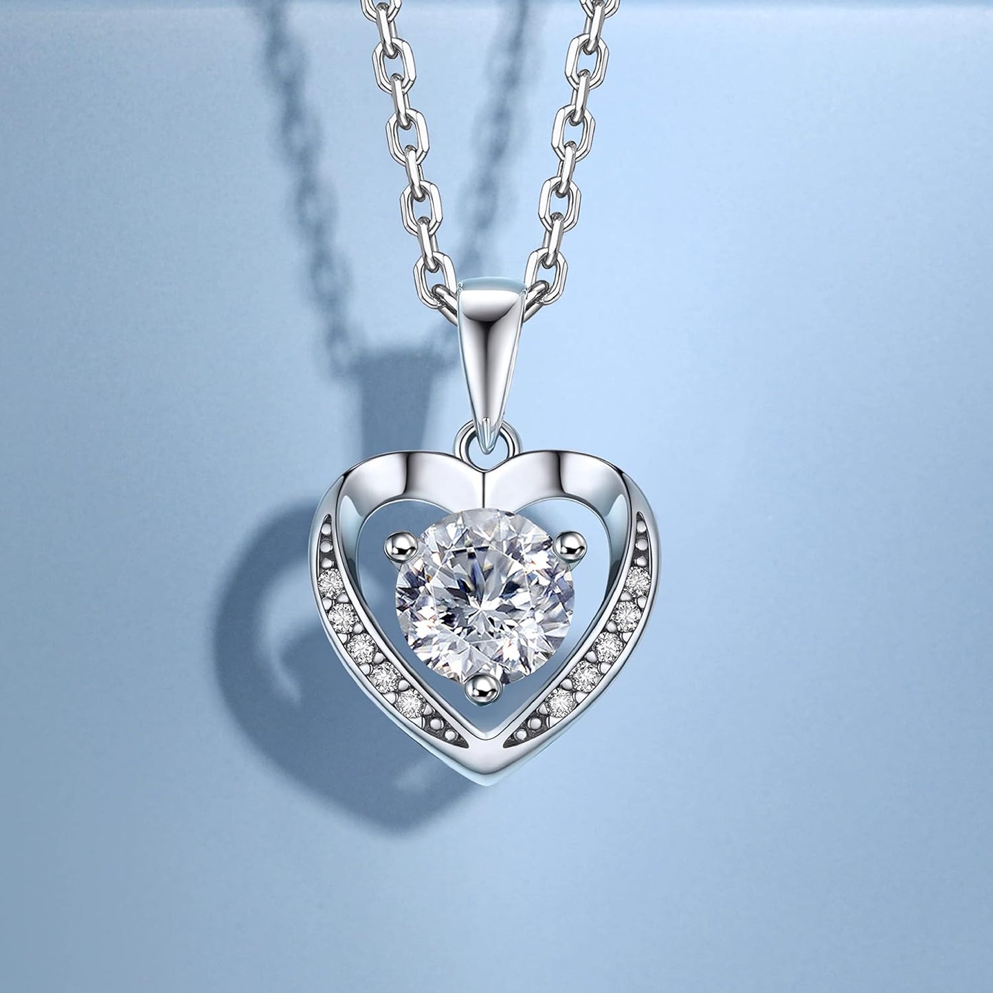 Moissanite Necklace Heart, 1 Carat Moissanite Diamond Necklace for Women Hypoallergenic 925 Silver Jewellery Anniversary Birthday Gifts for Women Girlfriend Wife