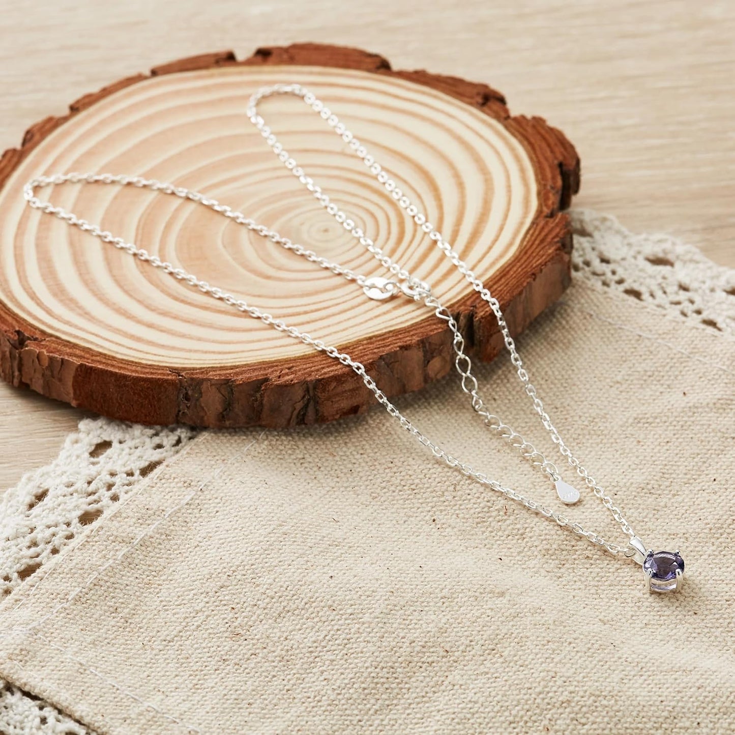 Sterling Silver February (Amethyst) Birthstone Necklace Created with Zircondia® Crystals