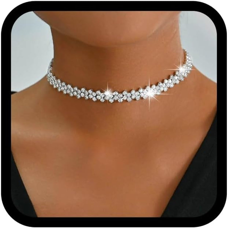 Choker Necklaces Silver Rhinestone Necklace Sparkly Crystal Necklace Jewelry Accessories for Women