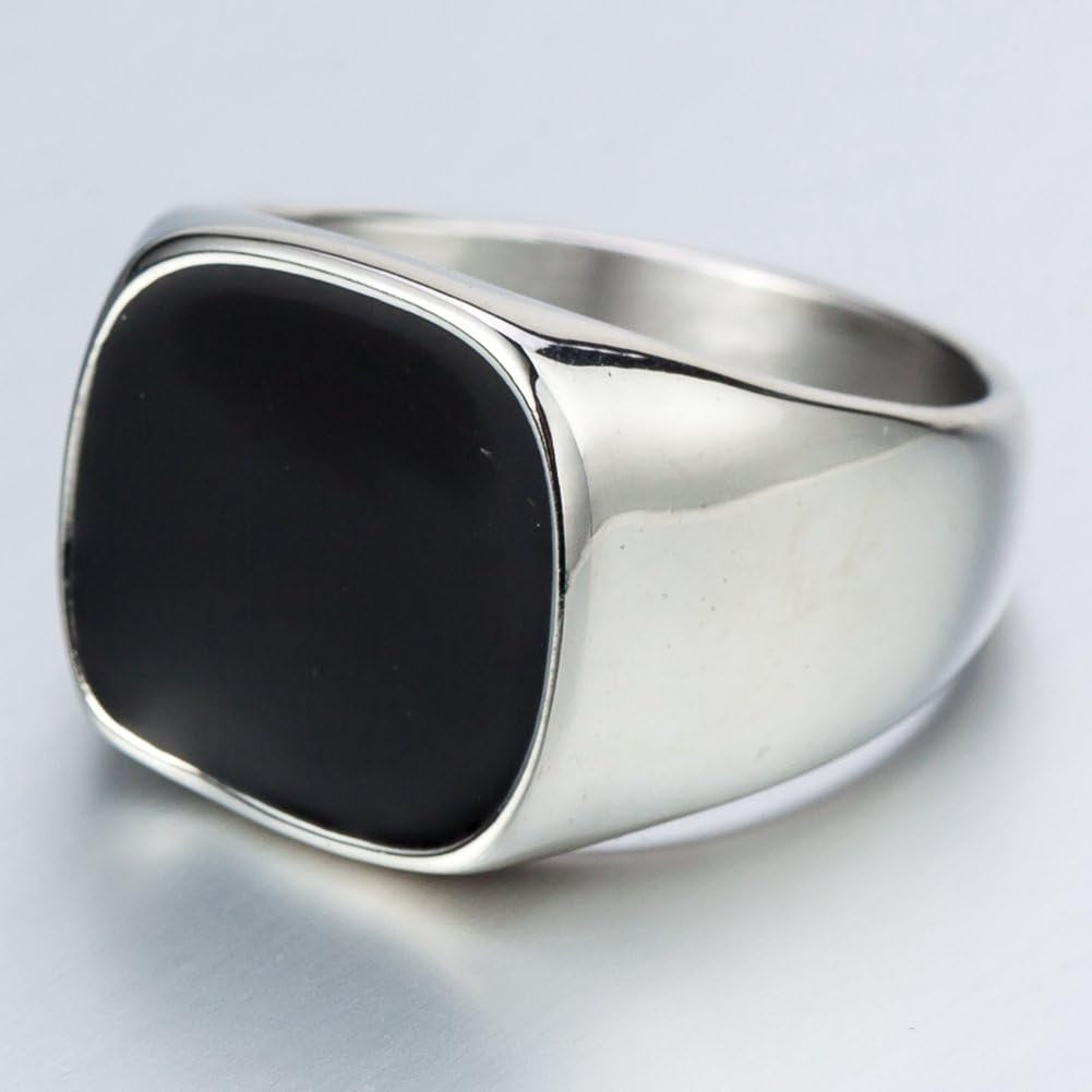 Stainless Steel Black Enamel Classical Plain Signet Ring